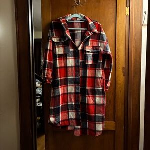 Red Plaid Oversized Shacket | Size Small | Cozy Y2K Grunge Flannel Jacket